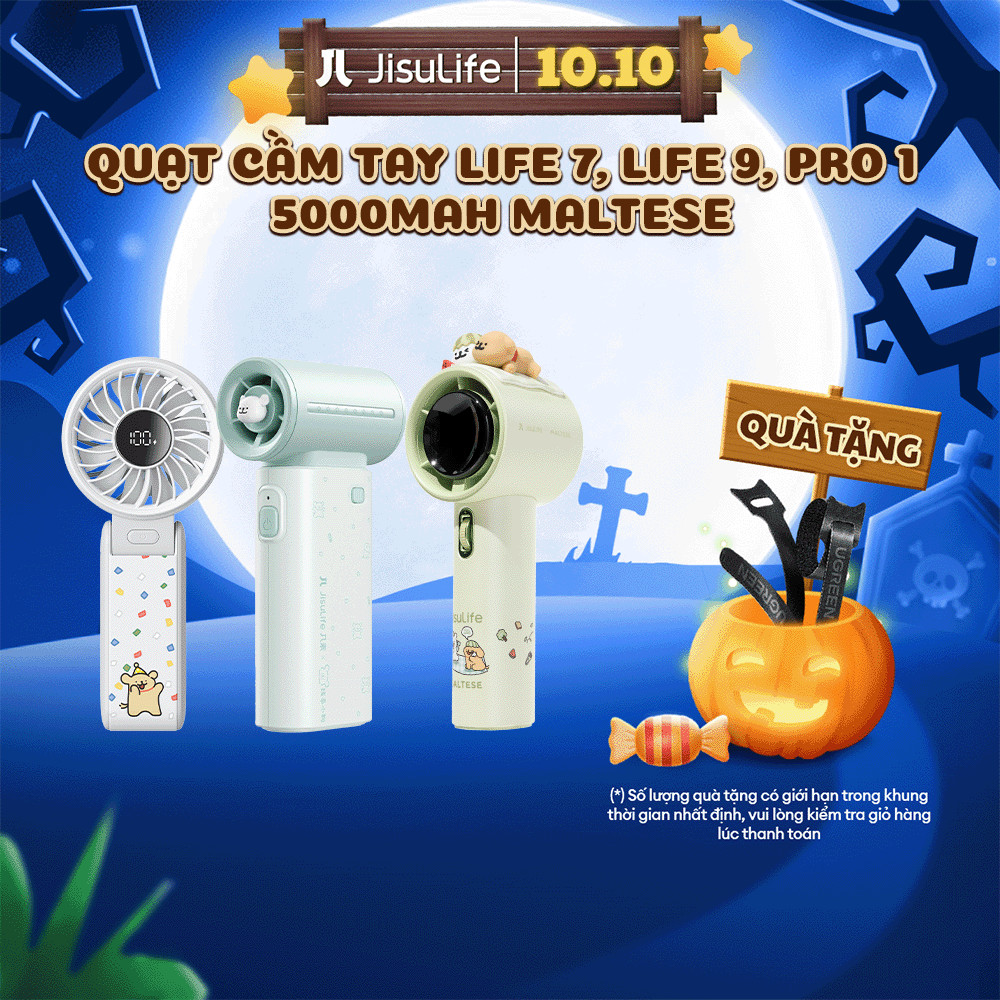 Quạt cầm tay mini Jisulife Life 7/Life 9 Maltese/Pro 1 Maltese - Pin 5000mAh - Dùng đến 12h - Chính hãng - BH 12T