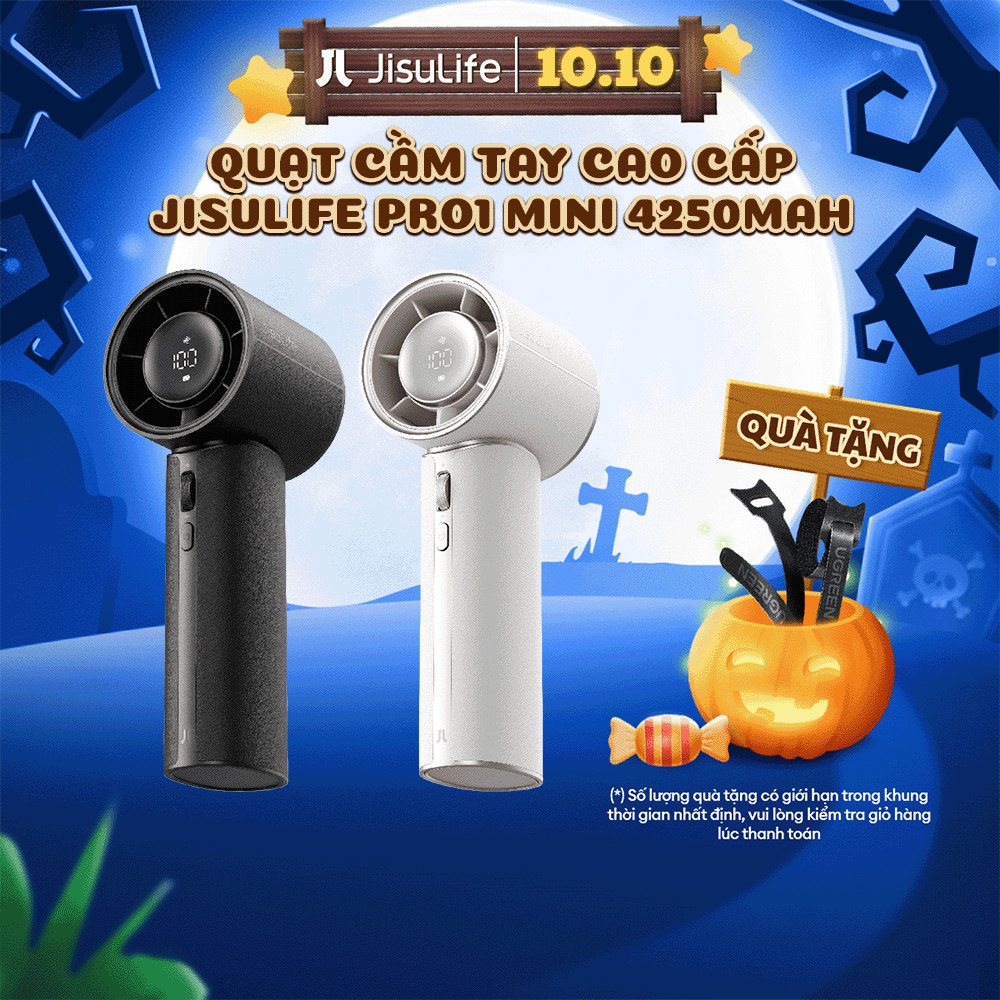 Quạt Cầm Tay Cao Cấp JISULIFE Pro1 Mini - Con lăn 100 cấp độ gió - Đèn LED Hiển Thị - Sử Dụng Đến 30 Giờ - BH 12 Tháng