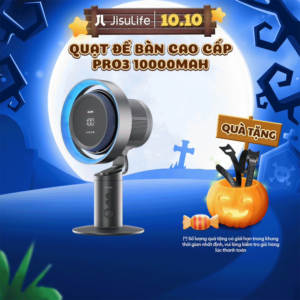 Quạt để bàn cao cấp Jisulife Pro3 | Pin 10000mAh | Sử dụng tới 13giờ | Màn hình LED hiển thị năng lượng gió |BH 12 tháng
