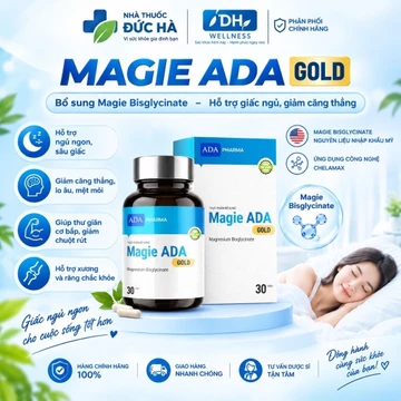 Thực phẩm bổ sung Magie ADA Gold 2IN1 Magie Bisglycinate, Magie Lactat, Kẽm, Vitamin B6, Hộp 30 viên - NT ĐỨC HÀ