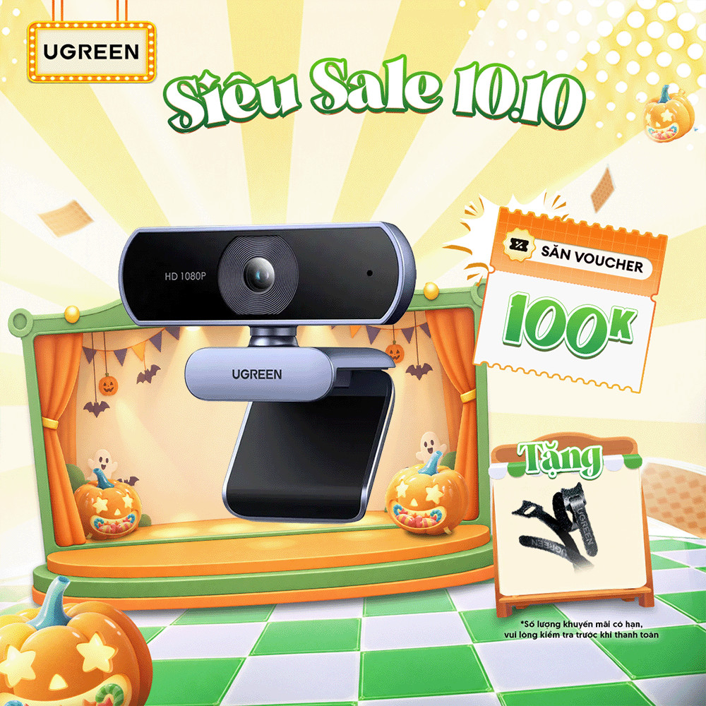 Ugreen Webcam 15728 | Tự động lấy nét Full HD 1080p@60fps | Dual Mic | Kết nối USB-A | Bảo hành 18 tháng 1 đổi 1 | 15728