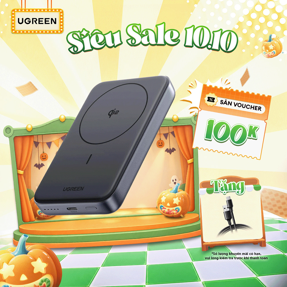 Pin sạc dự phòng không dây 10000mAh Ugreen Qi2 | Công suất 20W/30W | BH 18 tháng 1 đổi 1 | 45763 55135B 65176B 75982SR