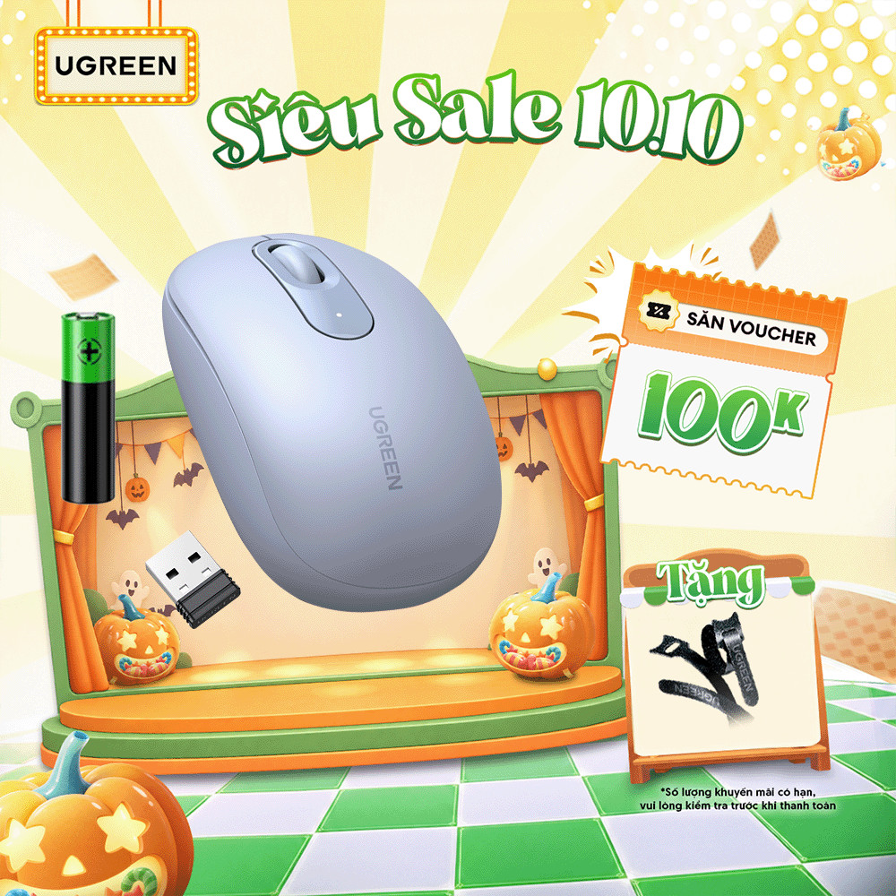 Chuột không dây 2.4G UGREEN MU105 | 4 mức điều chỉnh DPI | Độ yên tĩnh cao | Bảo Hành 18 Tháng 1 Đổi 1 - 90550 90672