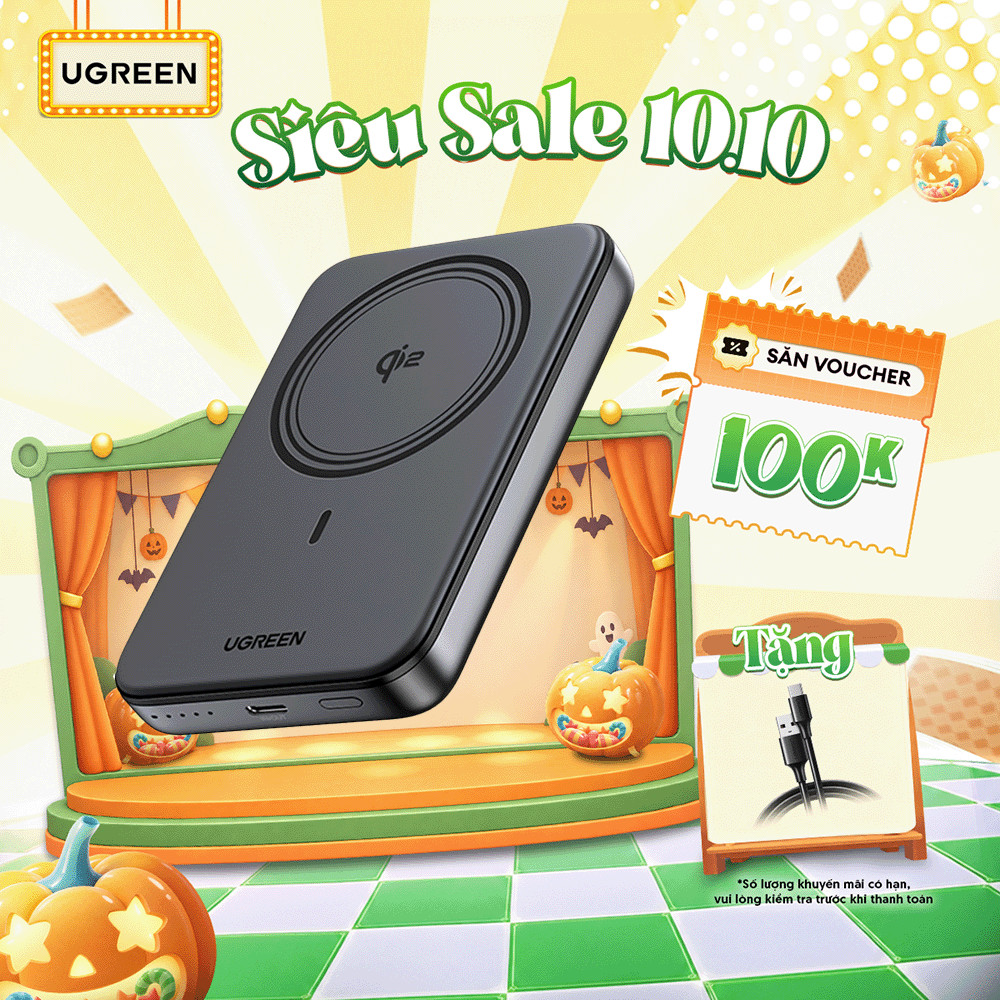 Pin sạc dự phòng 10000mAh Ugreen Qi2 | Công suất 20W/30W | Bảo hành 18 tháng 1 đổi 1 | 45763 55135B 65176B 75982SR