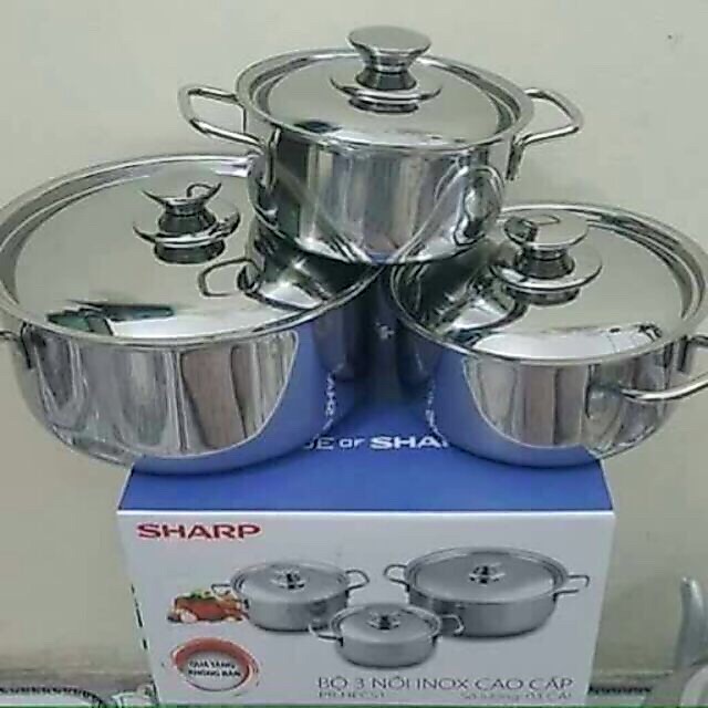 BỘ 3 NỒI INOX 1 ĐÁY - QUÀ TẶNG TỪ SHARP
