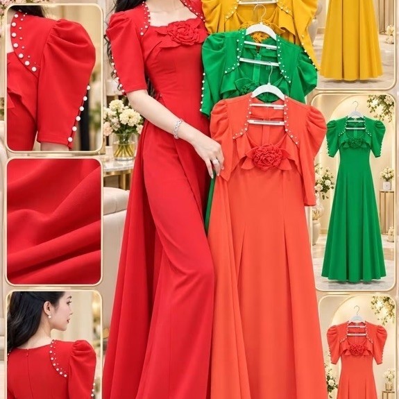bộ áo dài cổ hoàng gia đính nơ
