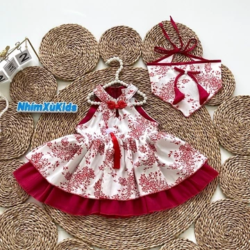 (4-18kg) Đầm Váy Lolita Yếm Hoa Đỏ NHÍM XÙ KIDS Cho Bé Gái Đầy Tháng, Thôi Nôi, Sinh Nhật
