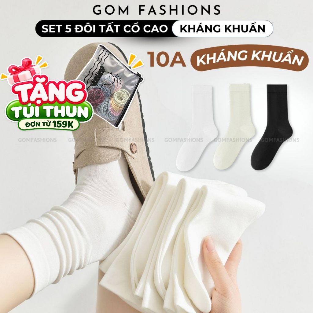 [BEST SELLER - HÀNG MỚI] Combo 5 đôi tất nữ cổ cao thu đông GOMTAT mẫu trơn basic, vớ nữ chất cotton mềm mại - OAS-1706