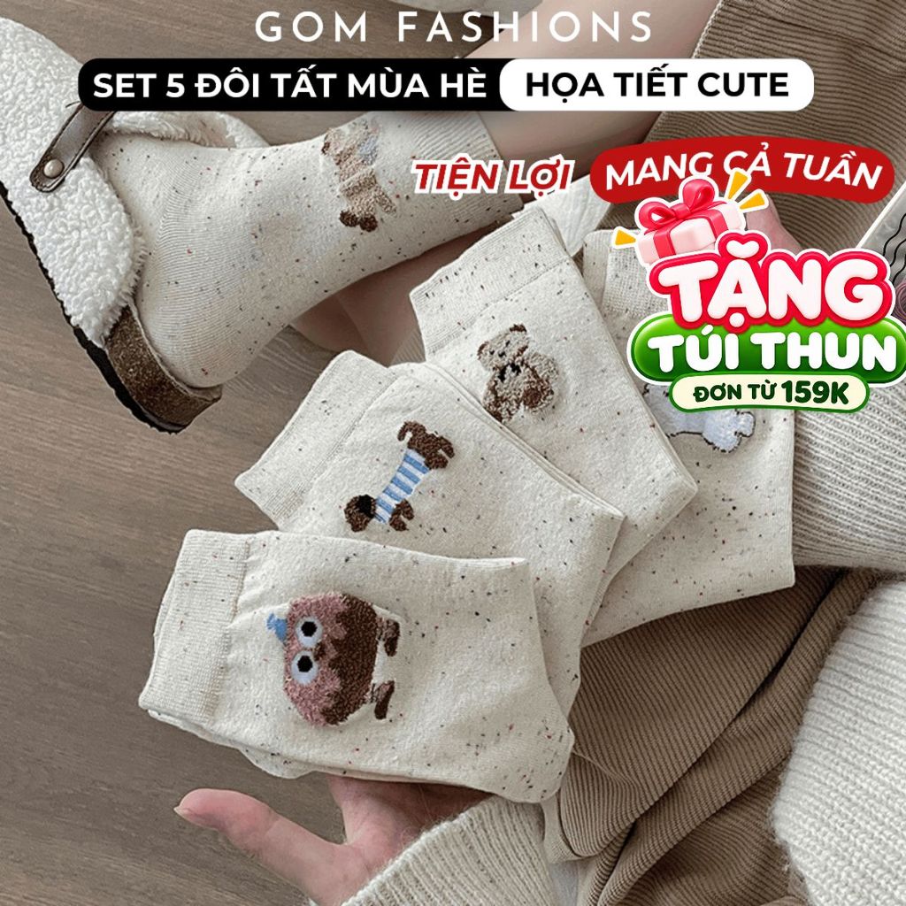 [FLASHSALE] Set 5 đôi tất nữ họa tiết hoạt hình GOMTAT phong cách Thu Đông, chất cotton mềm mịn, ấm áp