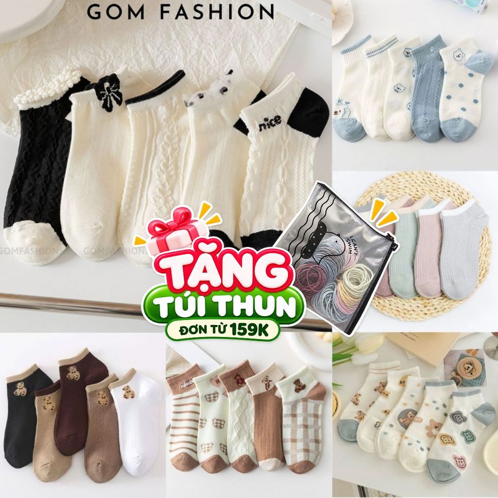 [FLASHSALE] Set 5 đôi tất nữ cổ ngắn họa tiết dễ thương GOMTAT, vớ chân nữ cute siêu xinh, mẫu mới hottrend thu đông