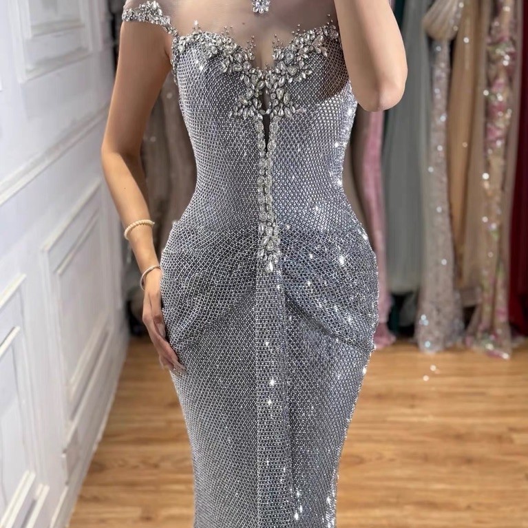 Đầm dạ hội body đính đá lấp lánh cao cấp – Thiết kế cúp ngực phối voan tôn dáng quyến rũ
