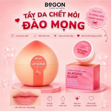 Tẩy Da Chết Môi Đào Mọng BeGON LIP SCRUB 30gr , Tặng Ủ Hồng Môi Hạnh Nhân Ban Đêm ALMOND SLEEP 5gr ......