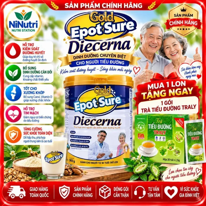 SỮA TIỂU ĐƯỜNG DIECERNA EPOT SURE LON 900G - CHO NGƯỜI ĐÁI THÁO ĐƯỜNG , TIỀN TIỂU ĐƯỜNG