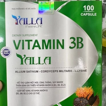 ⁠Viên uống Vitamin 3B Yalla (B1, B6, B12) kết hợp Tỏi Đen và Đông Trùng Hạ Thảo - Hộp 100 viên nang mềm⁠