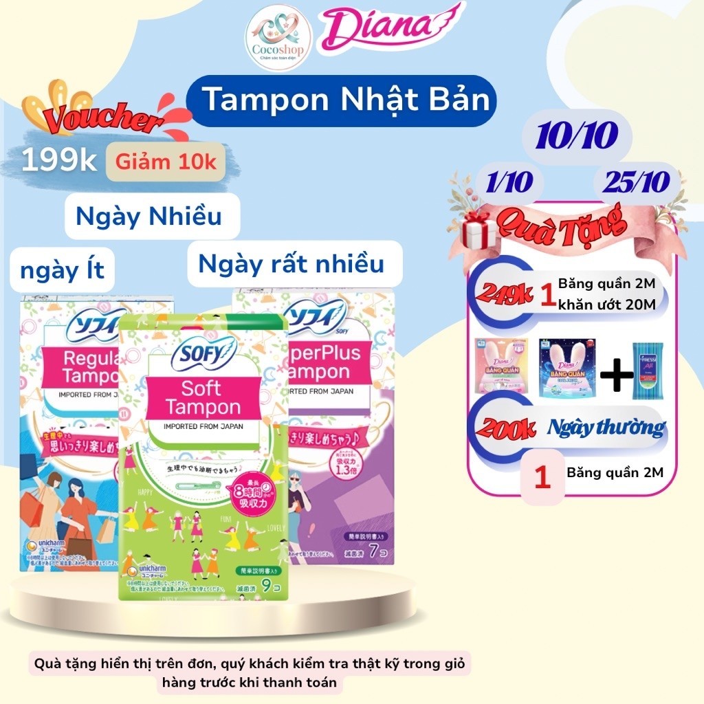 Băng Vệ Sinh Siêu Thấm Nhật Bản Sofy Tampon Supper Gói 9 Miếng/ 7 Miếng/ 10 Miếng