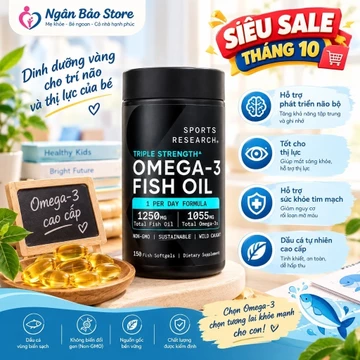 Date 2029, Lọ 150 Viên, Dầu Cá Omega-3 Sports Research Triple Strength 1250mg 1055mg Omega-3 EPA 690mg DHA 310mg