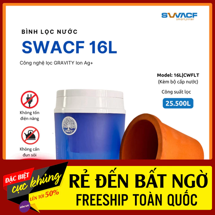 ✔️lB ĐẶT ĐƠN ✔️ Bình lọc nước tự động SWACF 16L CWFLT Nano bạc Sạch khuẩn, Giữ khoáng, Uống trực tiếp Kèm bộ cấp nước
