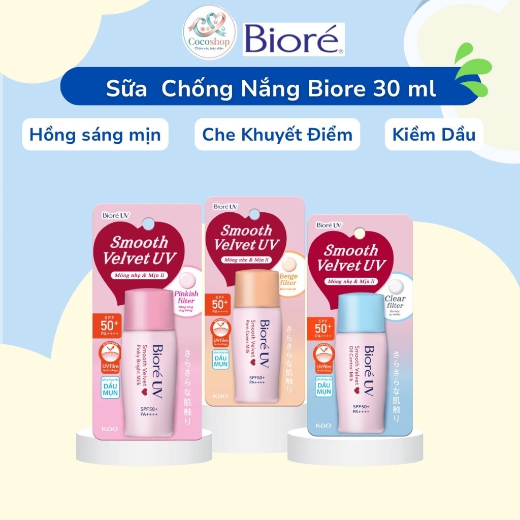 [ Chính Hãng ] Sữa Chống Nắng Trang Điểm Biore UV Màn Nhung Che Phủ Lỗ Chân Lông SPF 50+ PA ++++ 30Ml