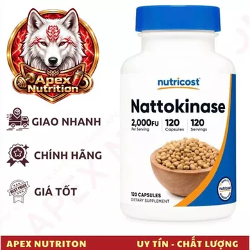 Thực phẩm bổ sung Nattokinase 2000Fu Nutricost thuần chay phòng ngừa đột quỵ 120 viên