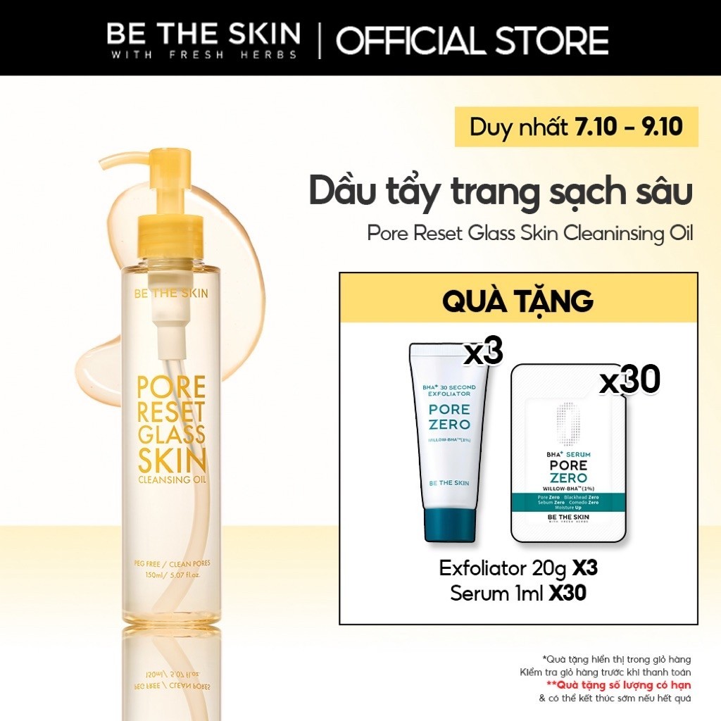 Dầu Tẩy Trang Làm Sạch Sâu Pore Reset Glass Skin Cleansing Oil BETHESKIN 150ml