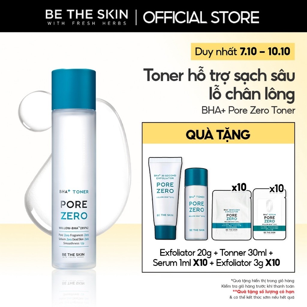 [09/2027] Toner Giúp Hỗ Trợ Làm Sạch Sâu Lỗ Chân Lông BHA+ Pore Zero Toner BETHESKIN 150ml