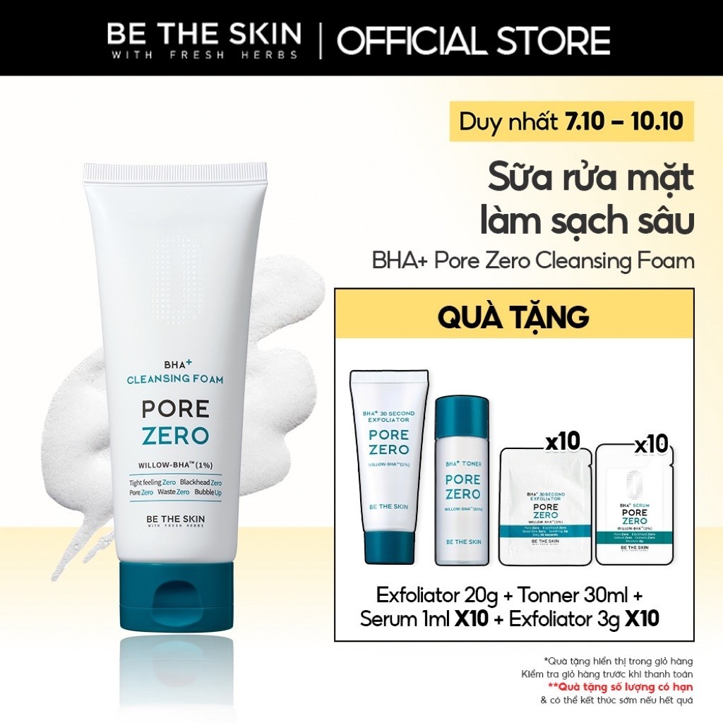 Sữa Rửa Mặt Làm Sạch Sâu Giảm Bã Nhờn Pore Zero + Cleansing Foam BETHESKIN 150g