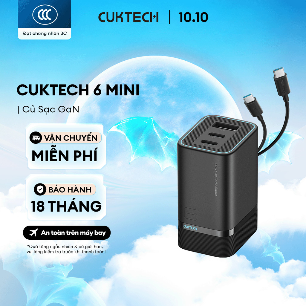 Củ Sạc GaN CUKTECH 6 MINI 2C1A | AVS 60W | Hỗ Trợ Sạc Nhanh | Công Suất 90W | Thiết Kế Nhỏ Gọn | Bảo Hành 18 Tháng AD653