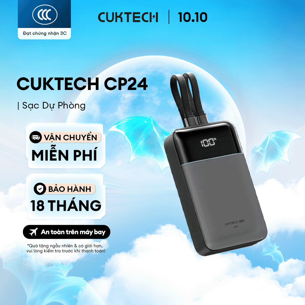 CUKTECH CP24 Sạc Di Động Kèm Cáp | Dung lượng 20.000mAh | Công Suất Max 40W | Bảo Hành 18 Tháng LPB200NL/LPB200N