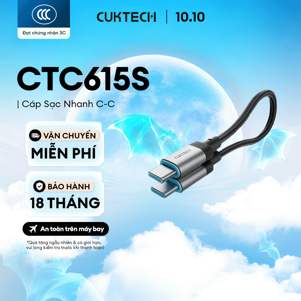 Cáp Sạc Nhanh CUKTECH CTC615S C-C | Công Suất Sạc Max 240W | Truyền Dữ Liệu 480 Mbps | Bảo Hành 18 Tháng