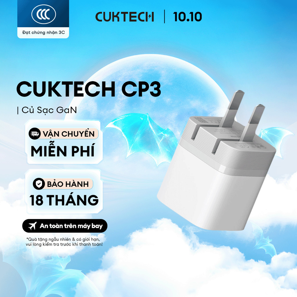 Củ Sạc GaN CUKTECH CP3 1C | Công Suất 40W | Hỗ Trợ Sạc Nhanh | Thiết Kế Nhỏ Gọn | Bảo Hành 18 Tháng AC301