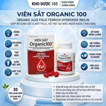 VIÊN SẮT Organic100 lọ 30v - Bổ sung sắt, hỗ trợ tăng khả năng tạo máu, giảm thiếu máu do thiếu sắt - Kho Dược