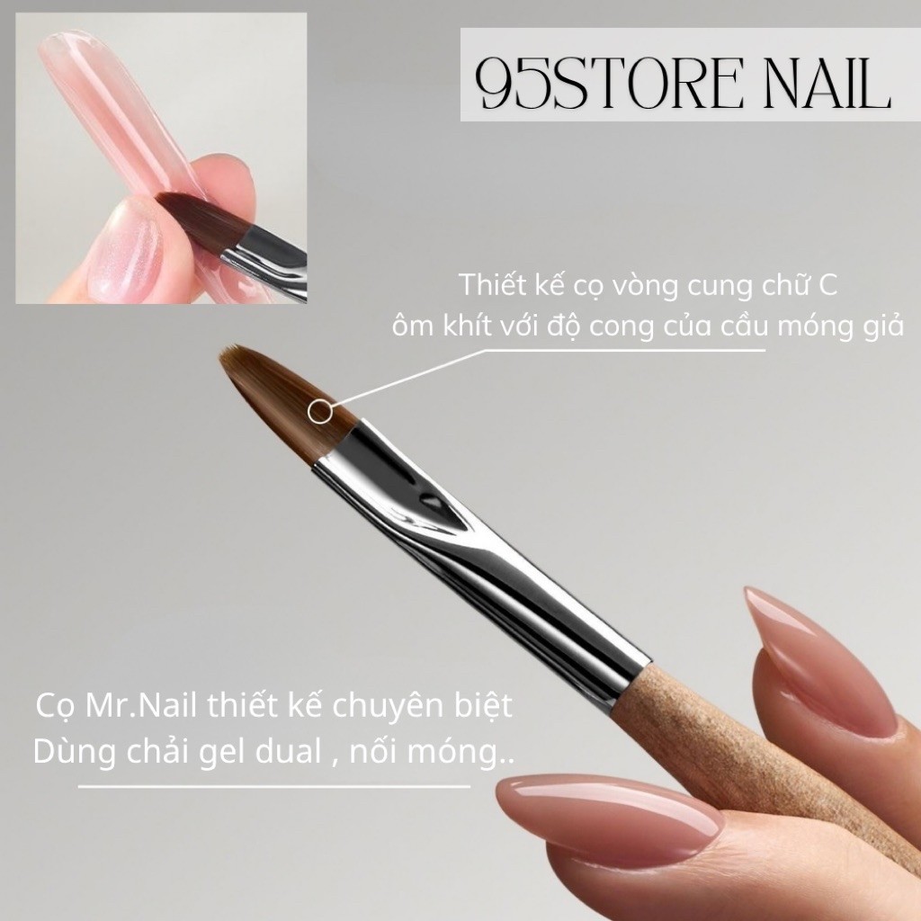 Cọ đắp gel Mr.nail W520 - cọ chữ C chuyên dụng làm dual phom thiết kế ôm sát cầu móng giúp chải gel điều mịn