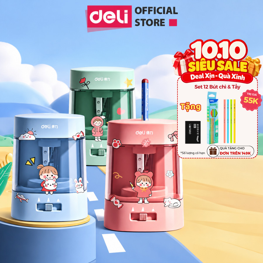 Gọt Bút Chì Điện Deli Deli Chuốt Chì Tự Động 3 Chế Độ Tiện Lợi Nhanh Chóng Phù Hợp Với Mọi Loại Chì