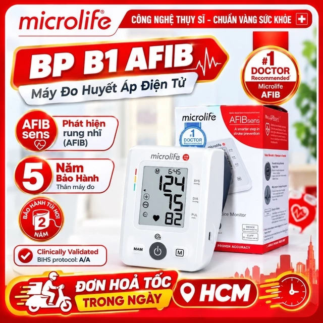 MÁY ĐO HUYẾT ÁP MICROLIFE BP B1 AFIB CẢNH BÁO ĐỘT QUỴ, RỐI LOẠN NHỊP TIM