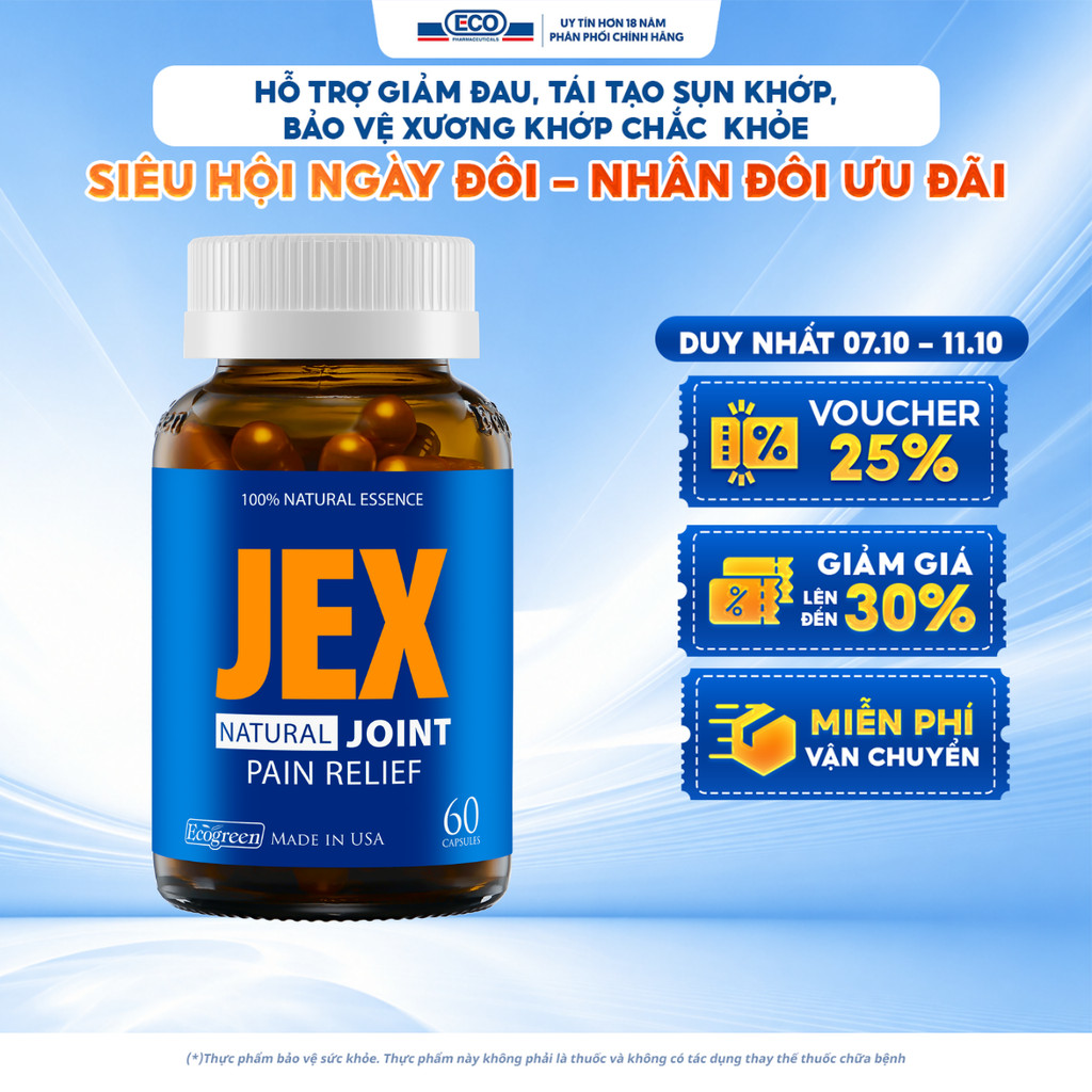 [Hộp 60v] Viên Uống Giảm Đau Xương Khớp JEX Ecogreen Tái Tạo Sụn Khớp