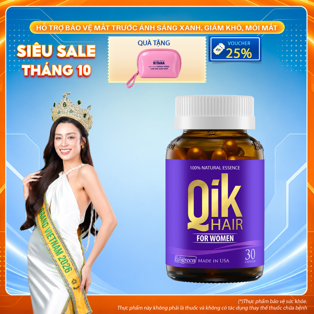 [MỚI+MGG 30K] Viên Uống Mọc Tóc Cho Nữ Qik Hair For Women Hỗ Trợ Mọc Tóc Nhanh Và Giảm Rụng Tóc Hiệu Quả Hộp 30 Viên