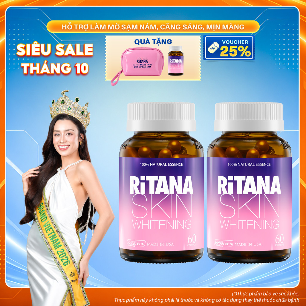 [COMBO MUA 2 TẶNG 1] Viên Uống Trắng Da RITANA Hỗ Trợ Chống Nắng, Làm Mờ Sạm Nám Và Chống Lão Hóa Chứa Glutathione