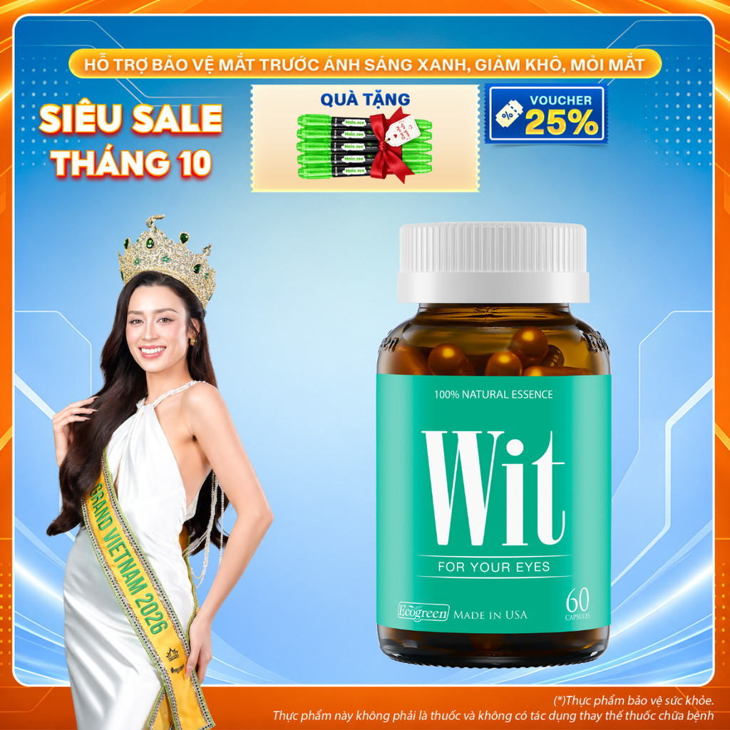 Viên Uống Bổ Mắt WIT Chính Hãng Giúp Tăng Cường Thị Lực, Giảm Khô Và Mỏi Mắt Chiết Xuất Thiên Nhiên Hộp 60 Viên