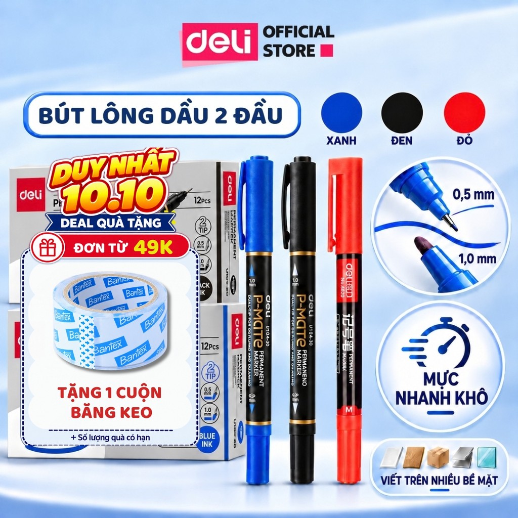 [🔥DEAL MỞ BÁN] Bút Lông Dầu Dạ Kính 2 Đầu Tiện Dụng, Mực Đậm Nhanh Khô, Chống Nước, Viết Trên Nhiều Bề Mặt
