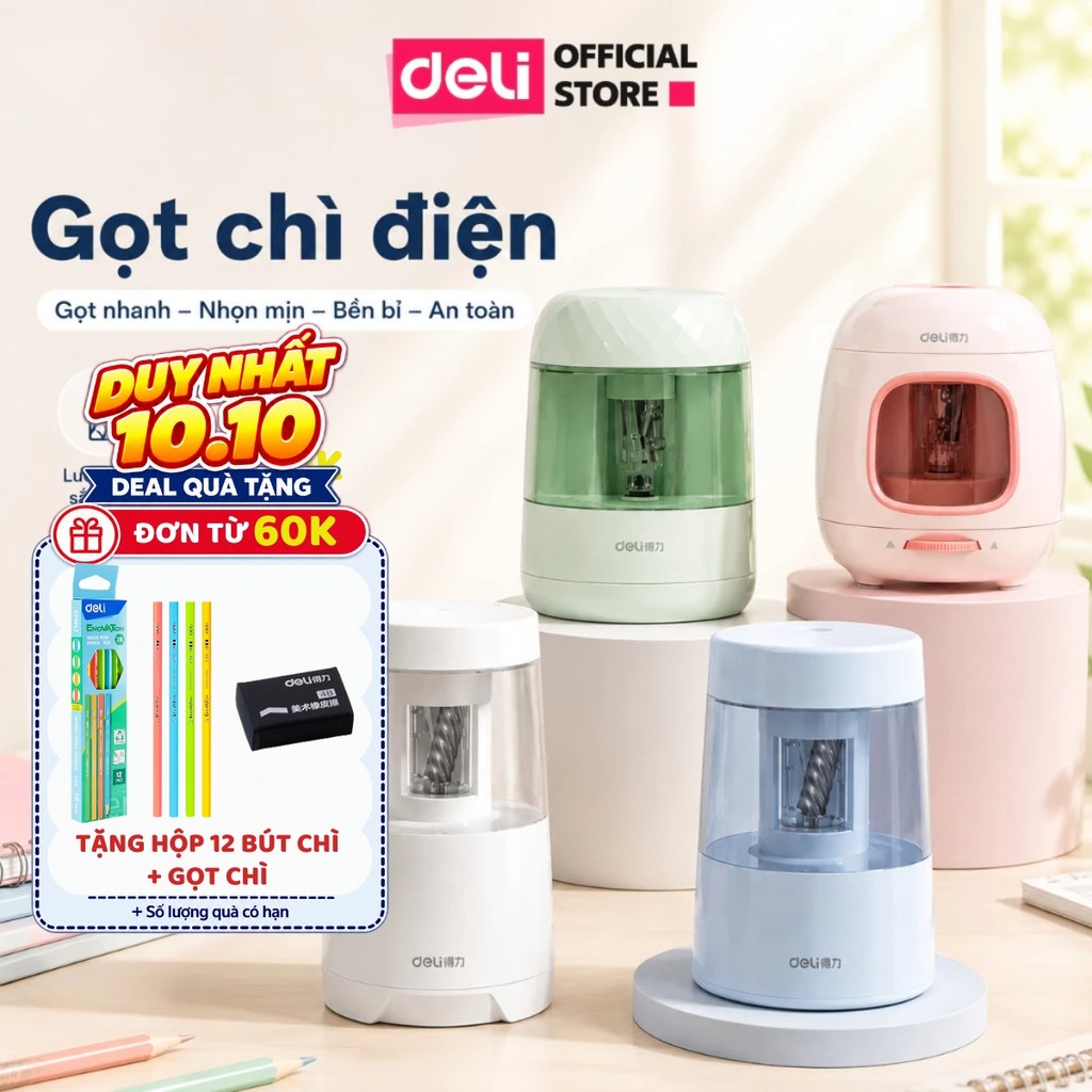 [🔥DEAL HOT] Gọt Chì Điện Deli 3 Chế Độ Tự Động Máy Chuốt Bút Chì Nhanh, Phù Hợp Cho Học Sinh Văn Phòng
