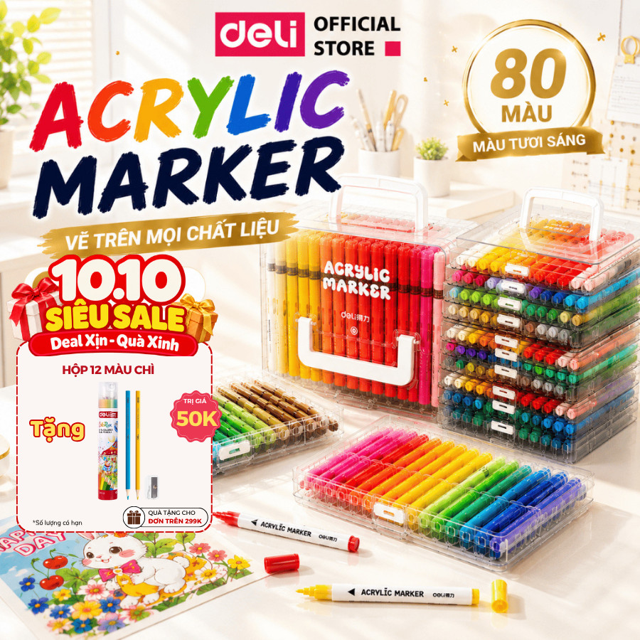 [🔥TRỢ GIÁ] Bút Sơn Acrylic Marker Deli Dạng Roller 24/36/48/60/84 Màu Acrylic Marker An Toàn Màu Vẽ Mọi Chất Liệu