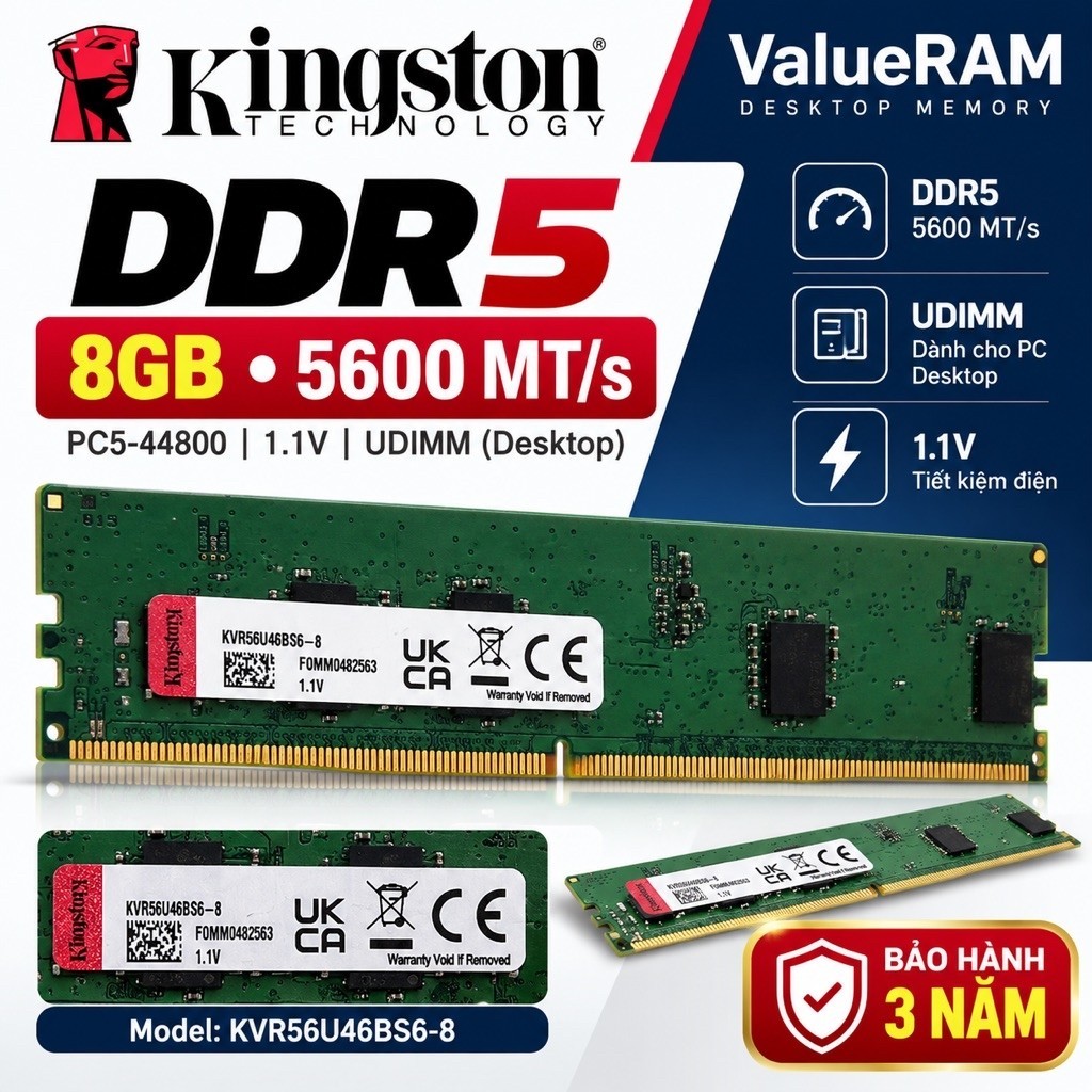 RAM Kingston ValueRAM 8GB DDR5 5600MHz UDIMM PC Desktop | Bảo Hành 3 ...