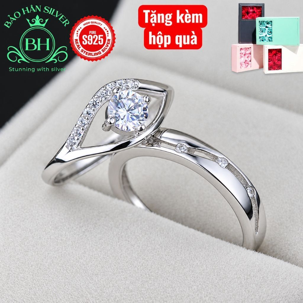 (Ảnh thật)Moissanite kèm Hộp quà Freesize Nhẫn cặp nhẫn đôi nhẫn cưới bạc S925 Moissanite GRA Bảo Hân Silver BH0011