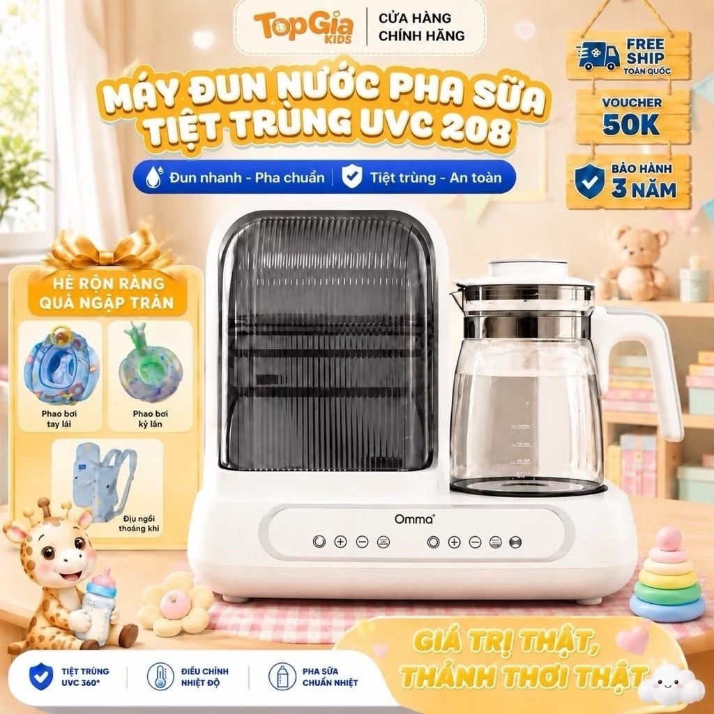 [🔥 ƯU ĐÃI ĐỘC QUYỀN 🔥] Máy đun hâm pha sữa và sấy khô tiệt trùng UVC OMMA - Đa chức năng -Bảo hành 3 năm
