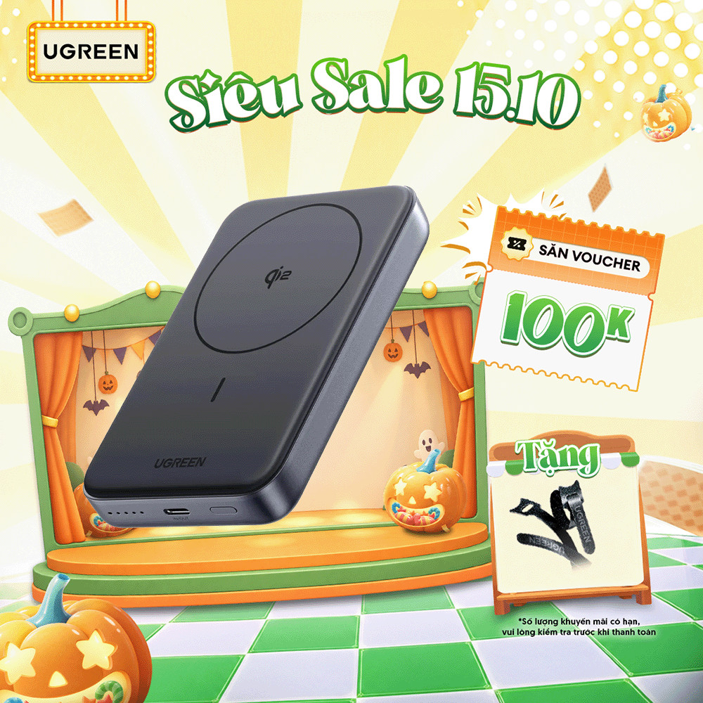 Pin sạc dự phòng không dây 10000mAh Ugreen Qi2 | Công suất 20W/30W | BH 18 tháng 1 đổi 1 | 45763 55135B 65176B 75982SR
