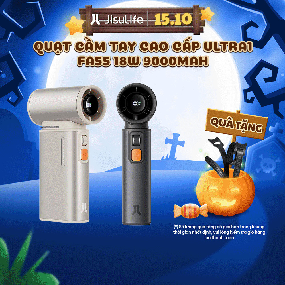 Quạt Cầm Tay Cao Cấp JISULIFE Ultra1 FA55 18W 9000mAh Sạc Nhanh - Đèn LED Hiển Thị - Sử Dụng 1H-6H | Bảo Hành Chính Hãng