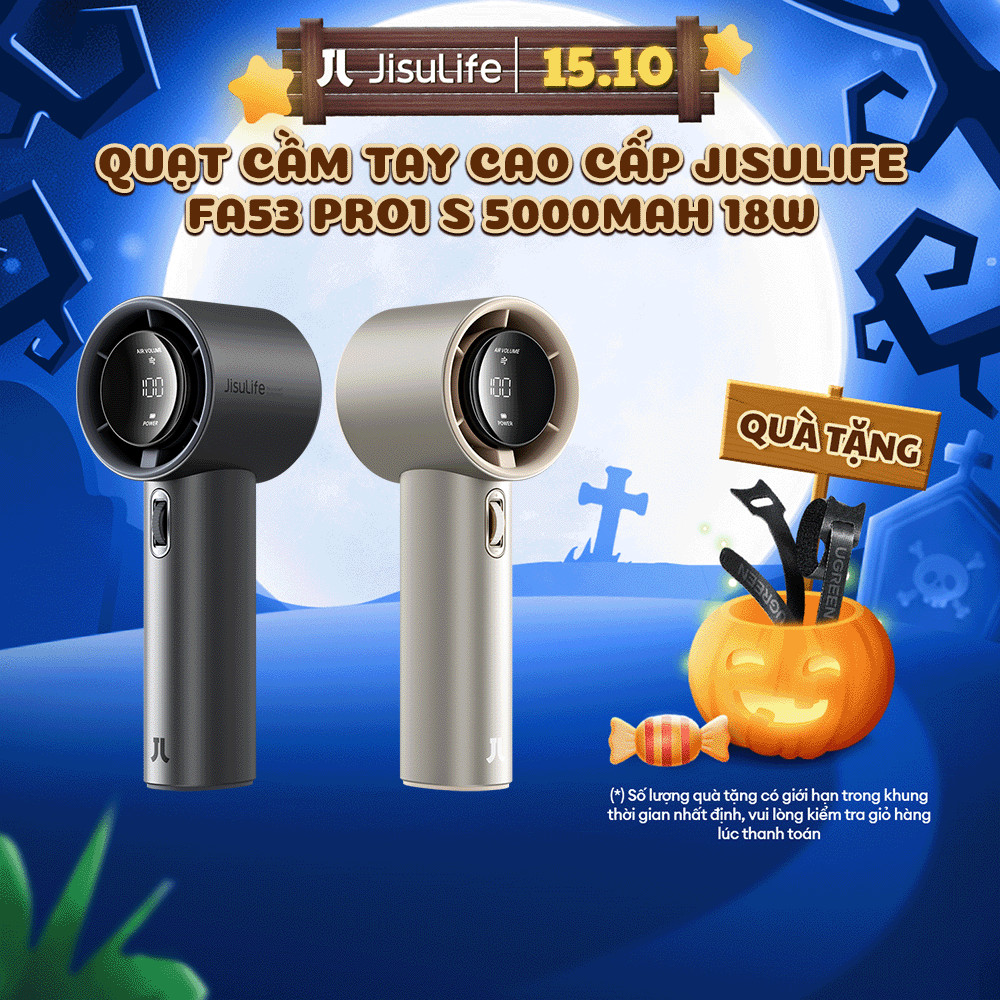 Quạt Cầm Tay Cao Cấp JISULIFE FA53 Pro1 ABS và Pro1 S - Con Lăn Tốc Độ - Đèn LED Hiển Thị - Sử Dụng Đến 15H BH 12 Tháng
