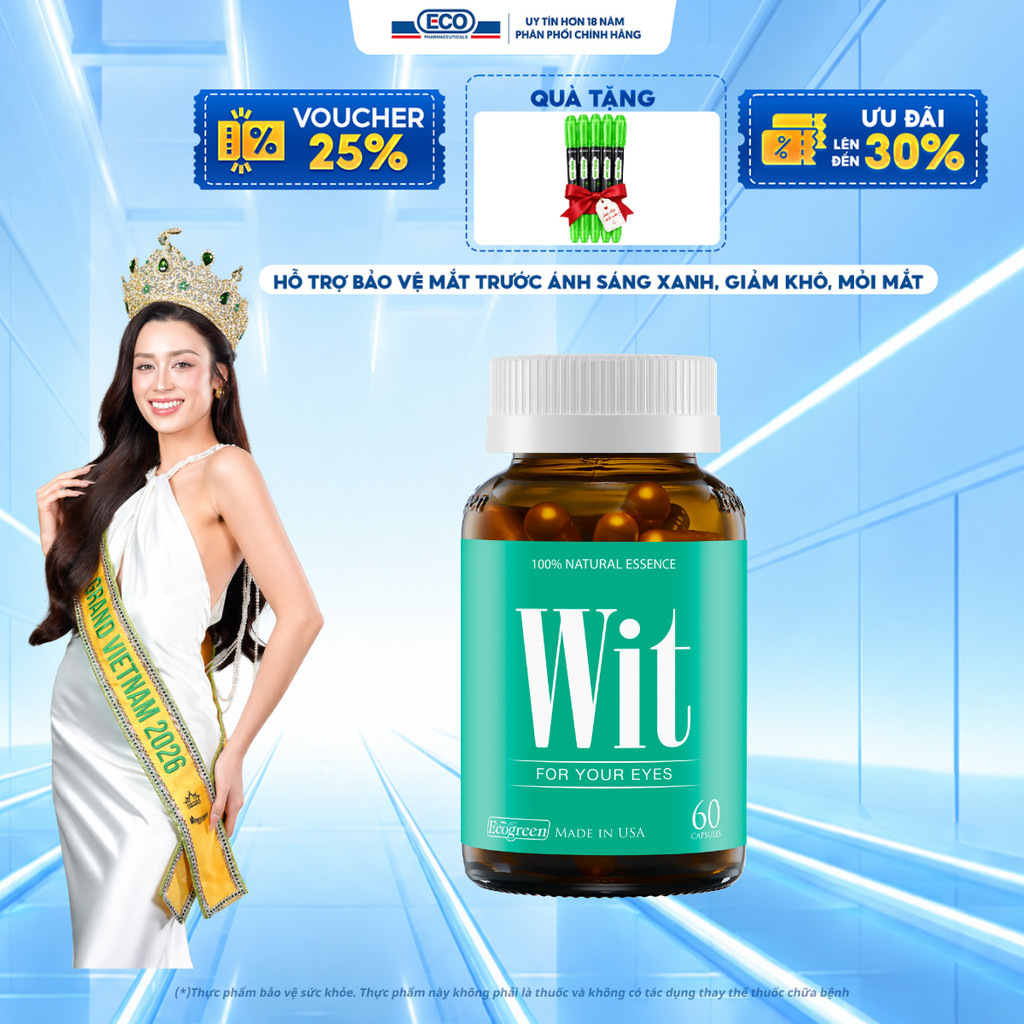 [Hộp 60v] Viên Uống Bổ Mắt WIT Ecogreen Giảm Mỏi Mắt, Tăng Cường Thị Lực Mắt Cho Bé Và Người Lớn