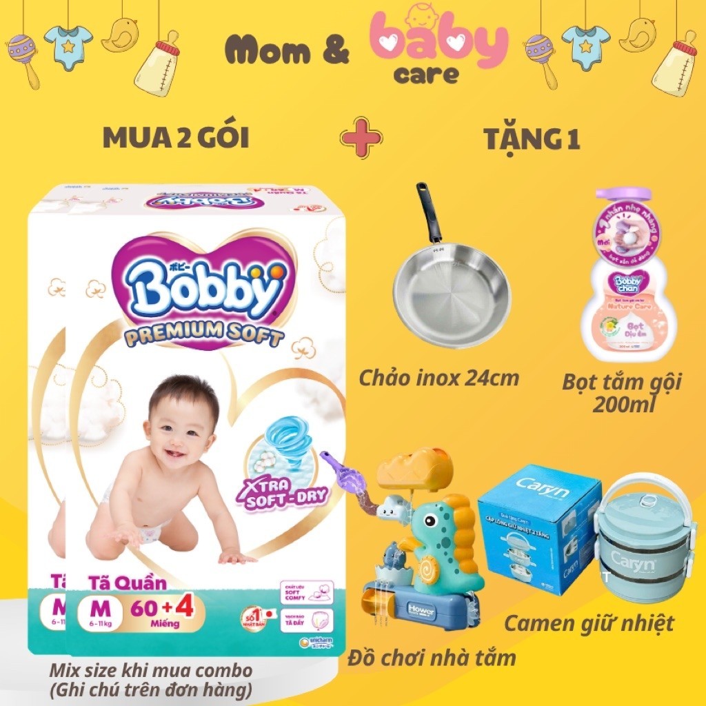 Combo 2 Tã Quần Bobby Premium Soft – Mềm Mại Tuyệt Đối, Khô Thoáng Bảo Vệ Làn Da Bé Yêu