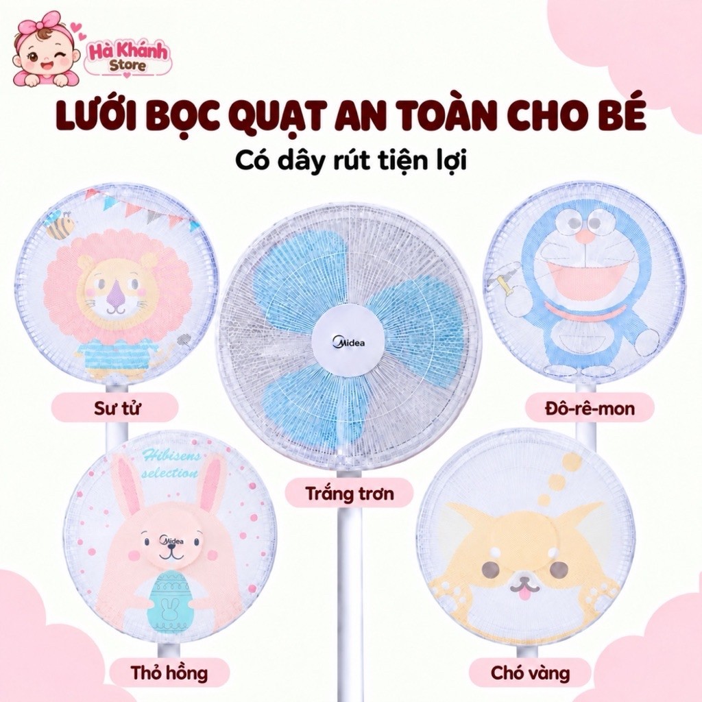 Lưới bọc quạt an toàn cho bé dùng cho quạt có đường kính 40-45cm và 45-55cm có dây rút tiện lợi